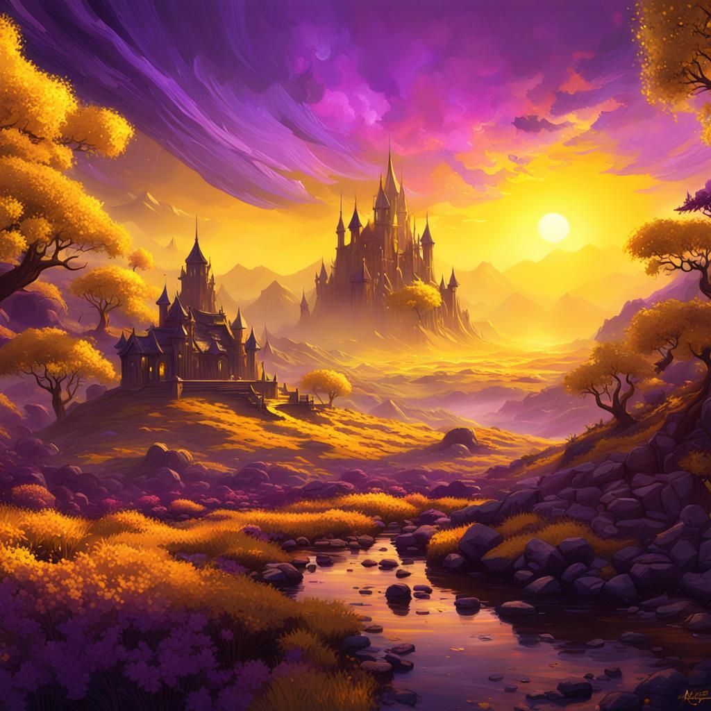 Glowing Yellow Landscape in Dark Fantasy Style