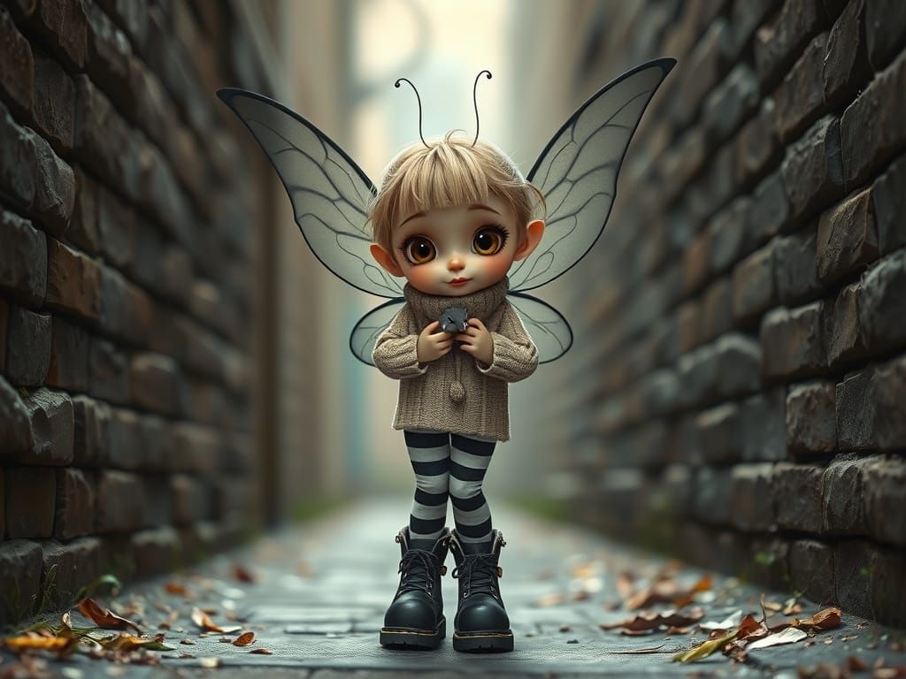 Pixie Fairy in Alleyway: Hyperrealistic Digital Art