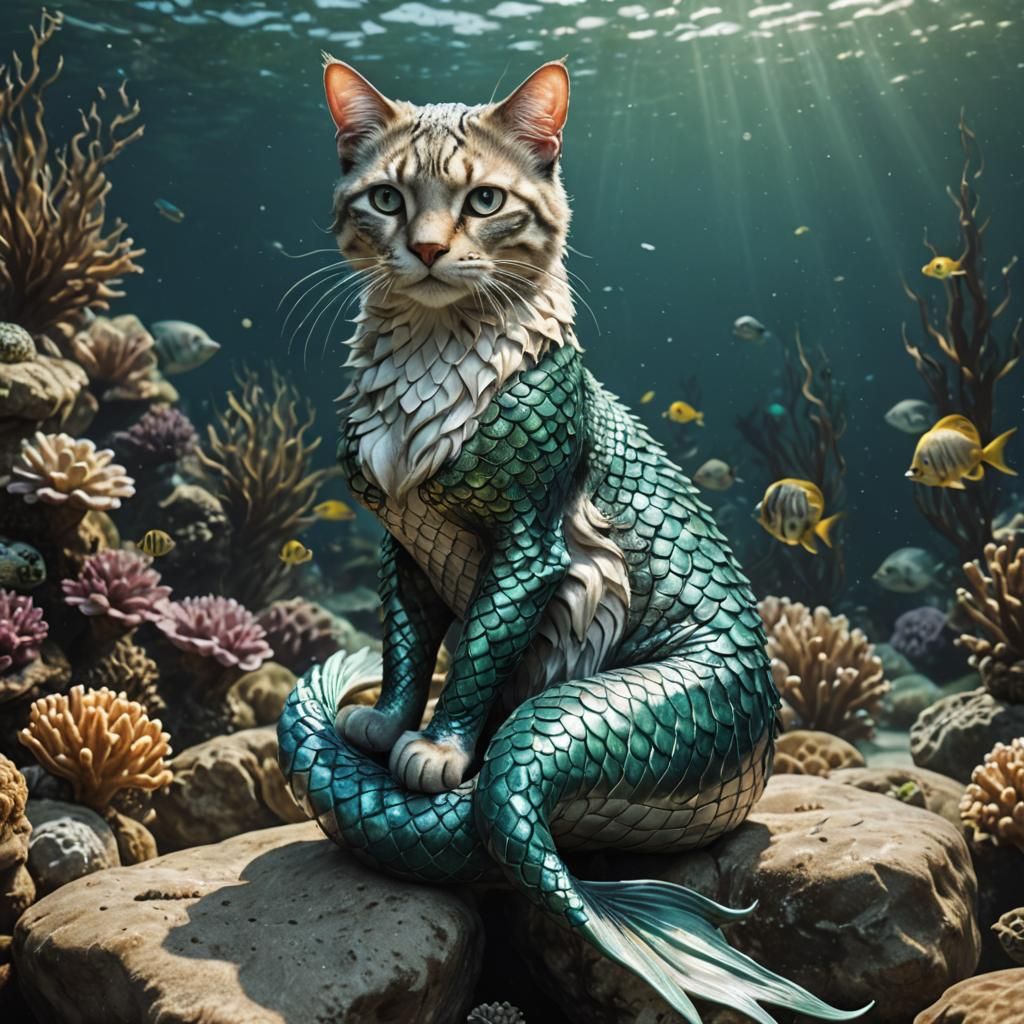 Photorealistic Feline Mermaid in Naturalistic Style