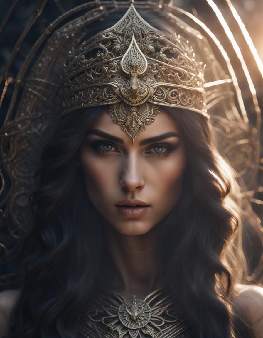 Elegant Goddess Portrait with Dynamic Lighting