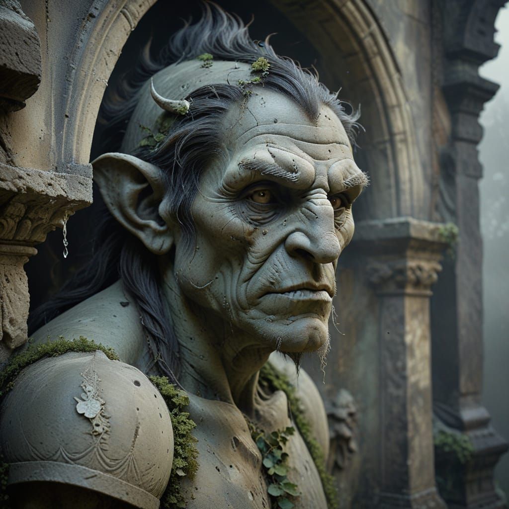 Enshrouded Troll in Gothic Ruins as Fresco