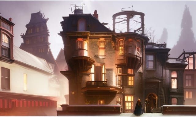 Queen Anne Haunted House in Studio Ghibli Style