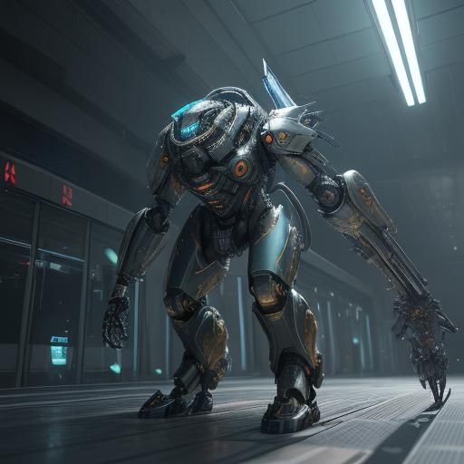 Futuristic Mechanical Barracuda Fish in Sci-Fi Style