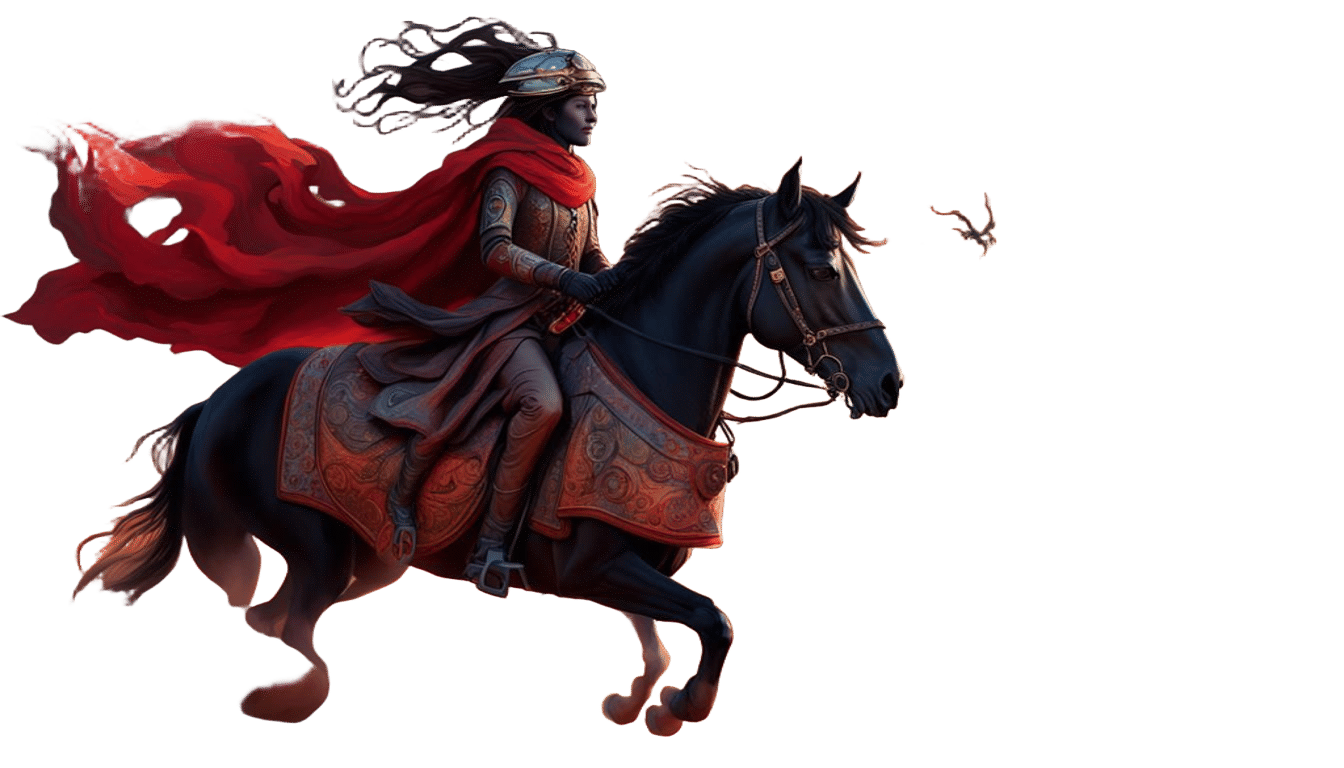 Nomad Woman on Horse in Desert: Matte Painting