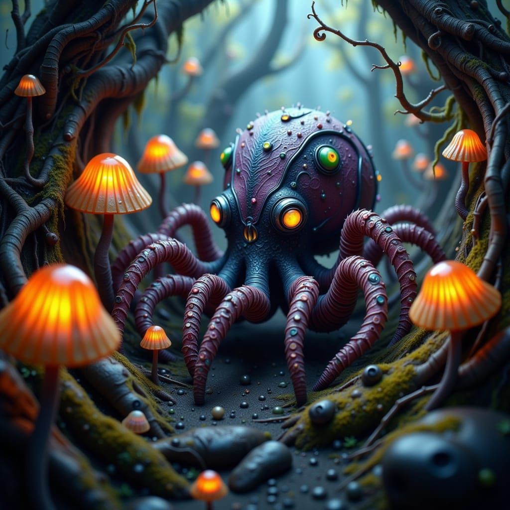 Ethereal Octopus Spider in Dark Fantasy Anime Style