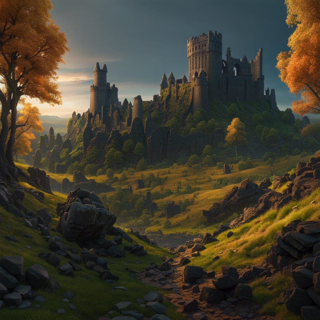 Ruined Castle in Forest Landscape: 8k Concept Art