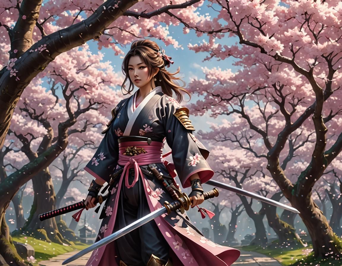Cherry Blossom Samurai in Anime Concept Art Style