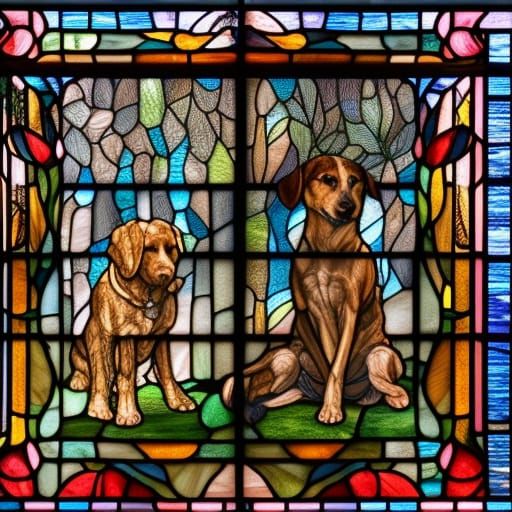 Stained Glass Dog Window: Digital Matte Painting