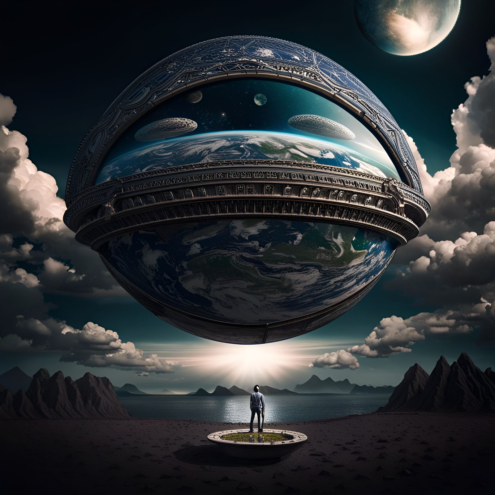 Flat Earth Model in Alien Hand: Hyperrealistic Image