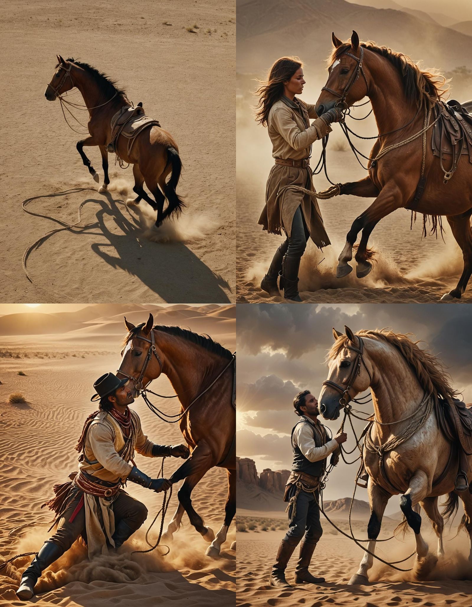 Horse Tamer Calming Desert Horse in Slow Motion