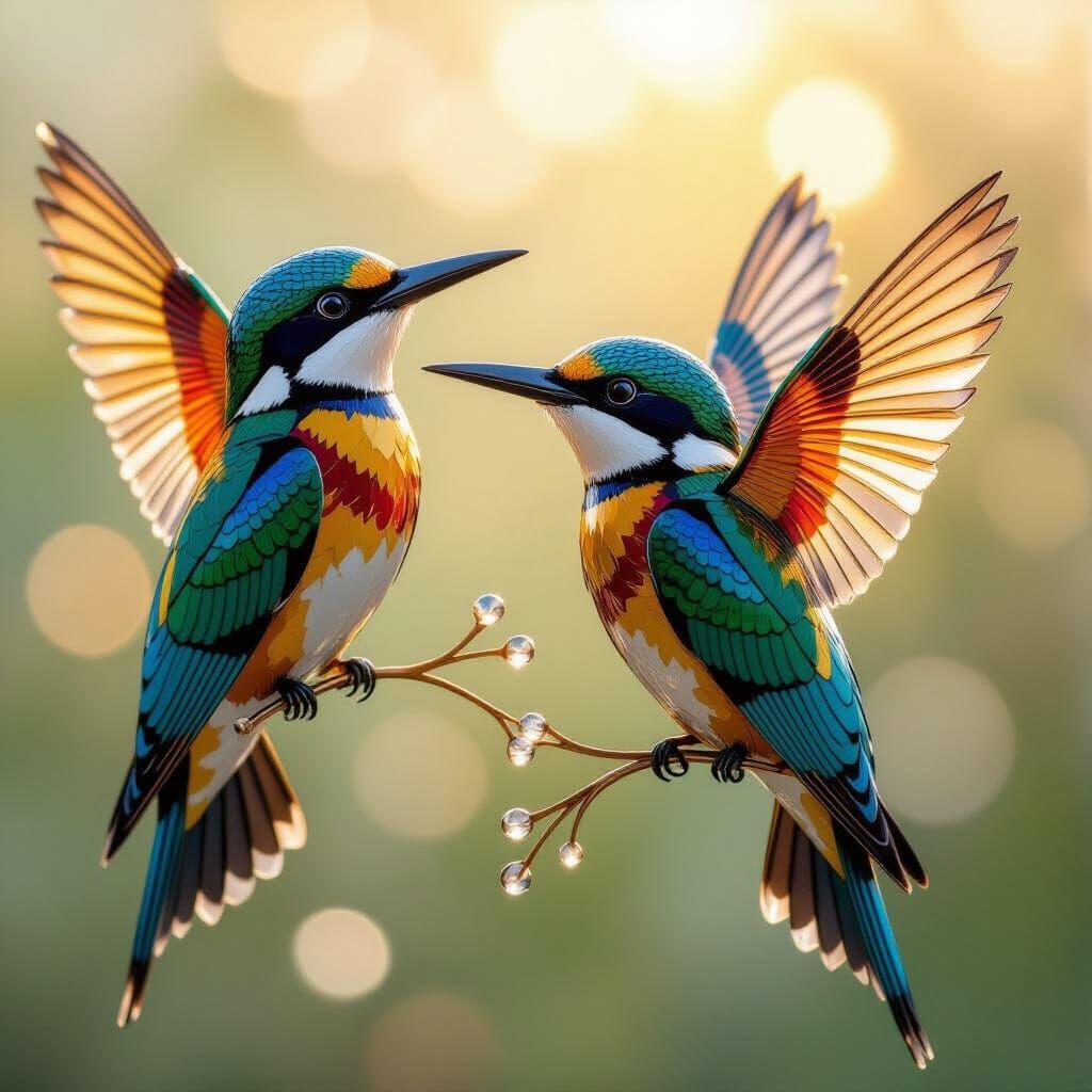 Two Birds in Flight: Metallic Sculptures with Blurred Wings