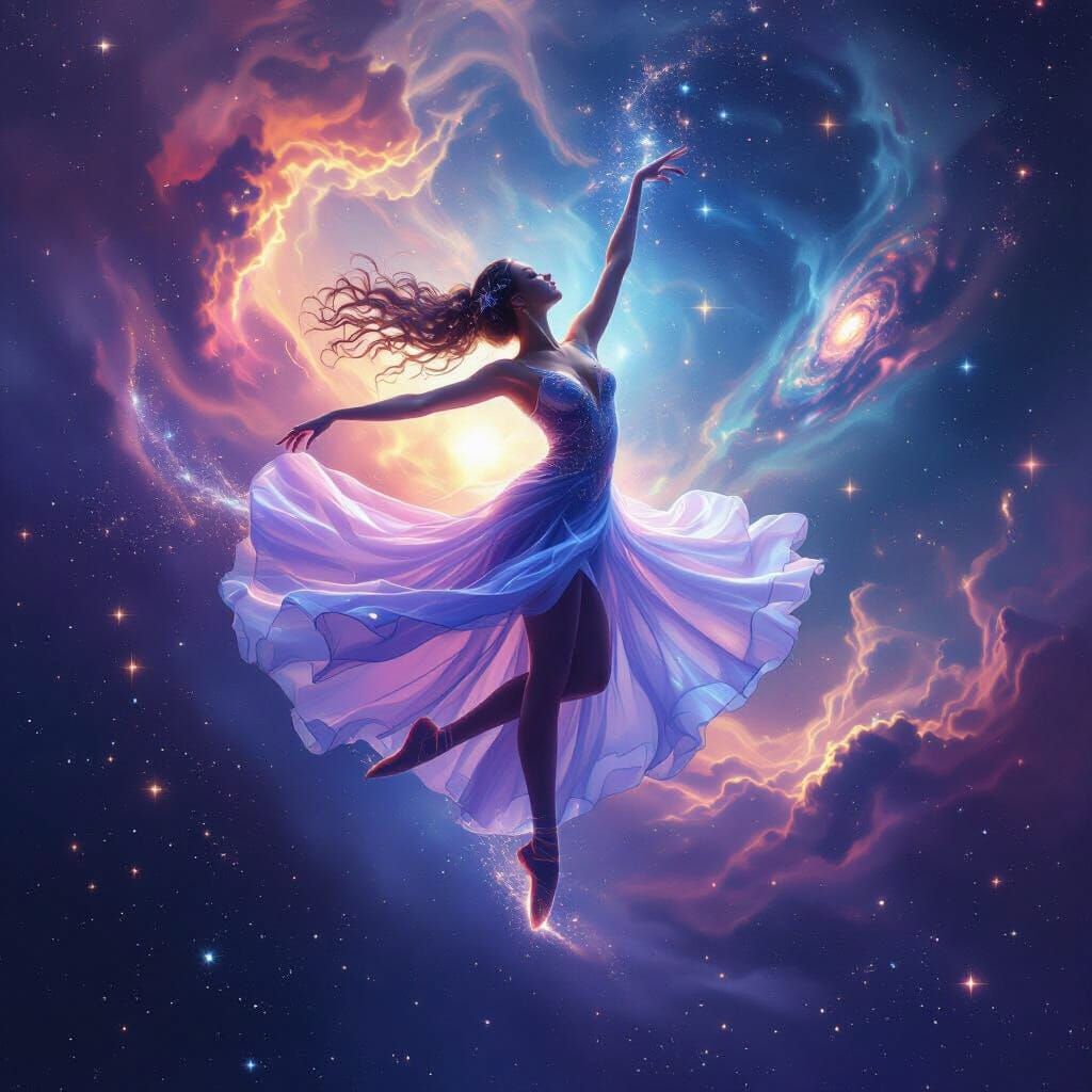 Cosmic Ballet Dancer in Astral Landscape