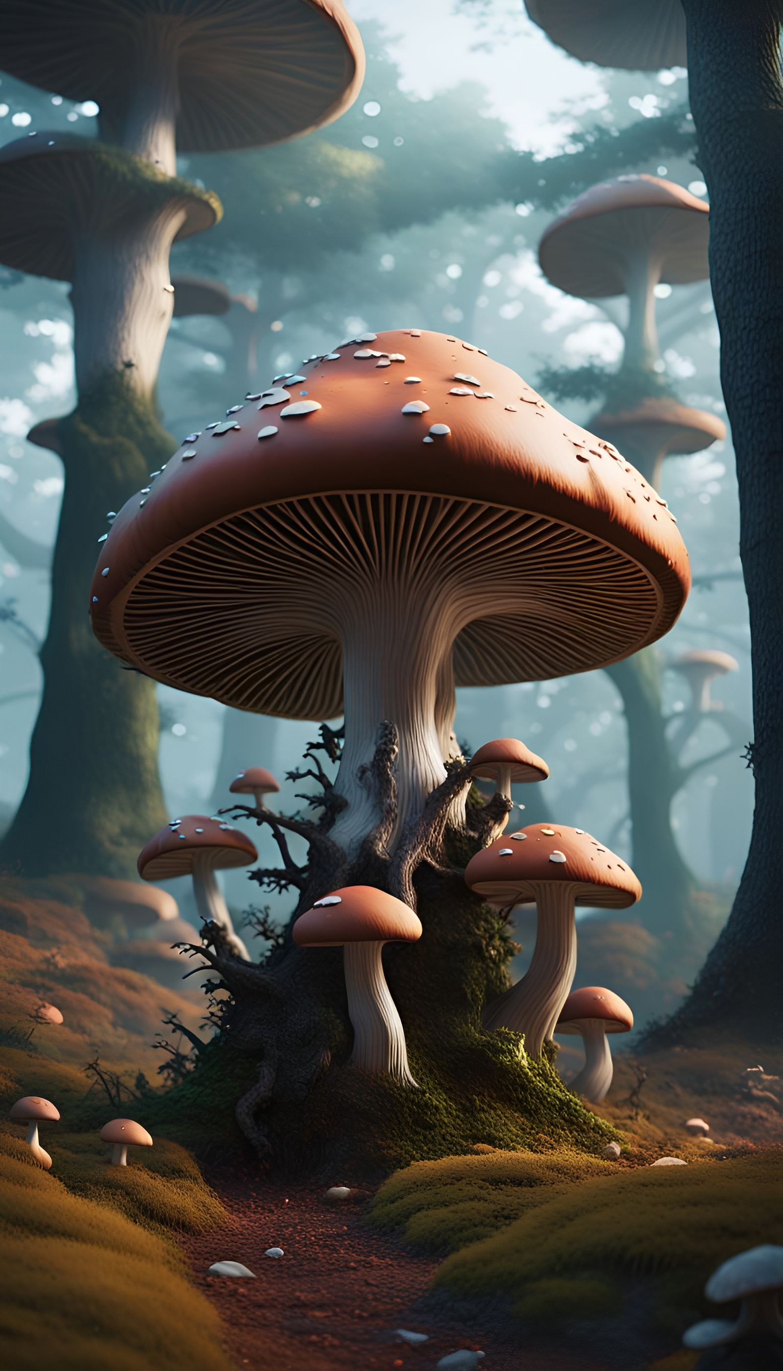 Surreal Mushroom Tree in Fantastical Forest