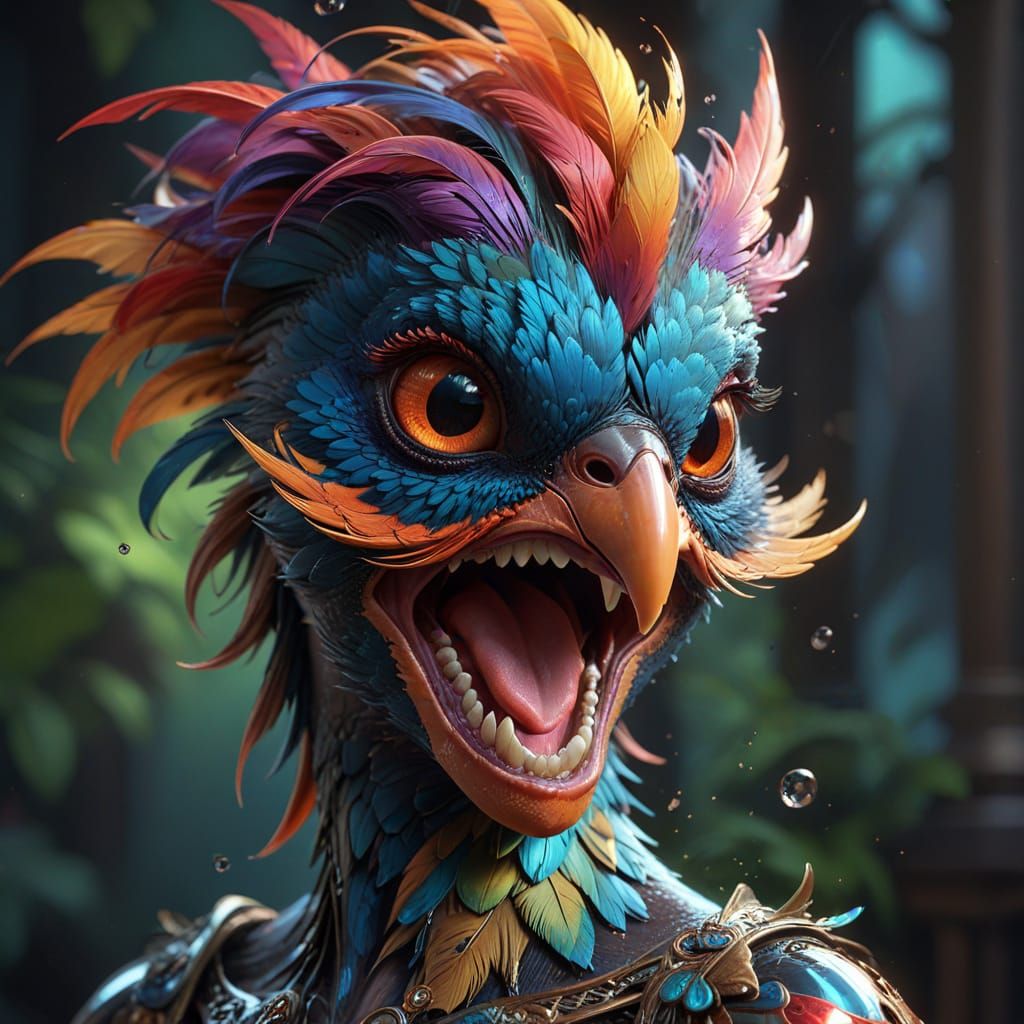 Insane Laughing Bird Portrait in Hyperdetailed Style