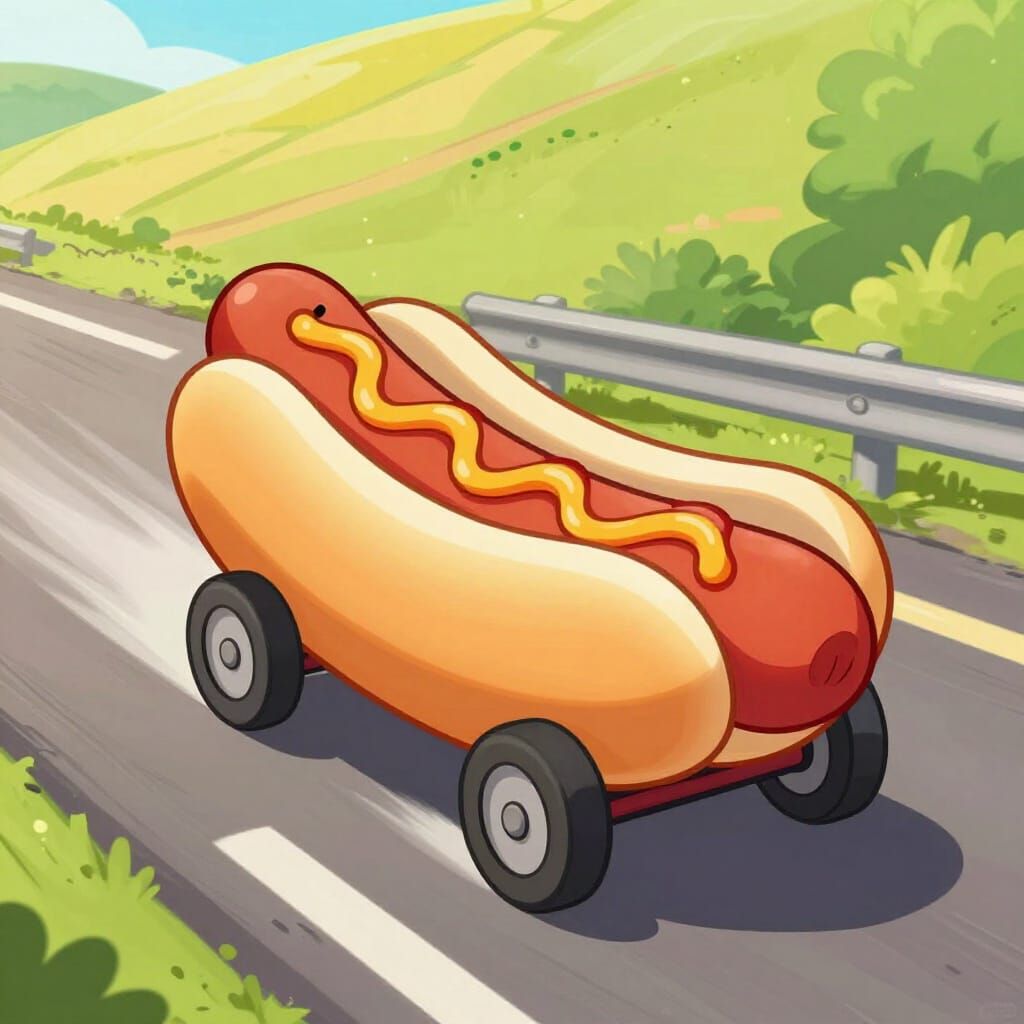 Whimsical Hot Dog Car Speeds Down Highway