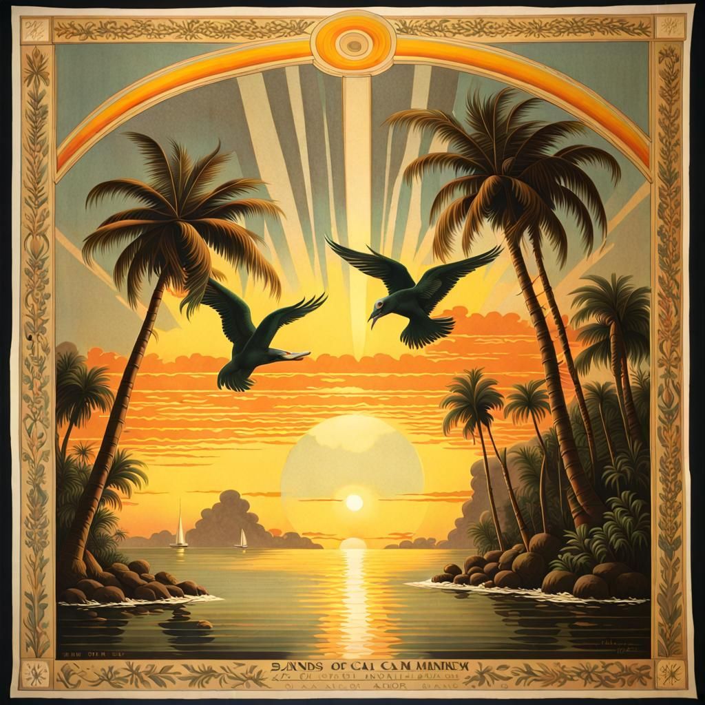 Dramatic Chromolithograph Poster of Storm and Jungle Island