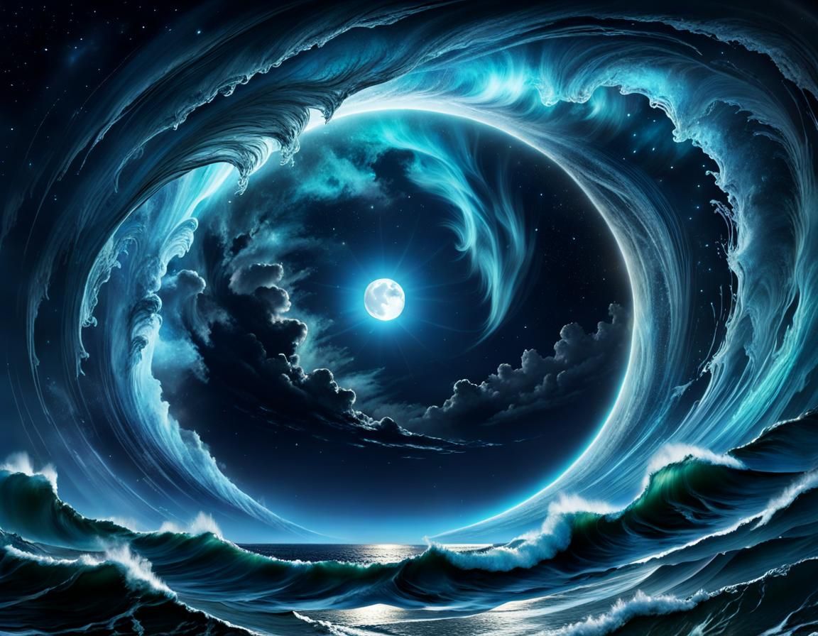 Silver Moon in Interstellar Sea of Stars