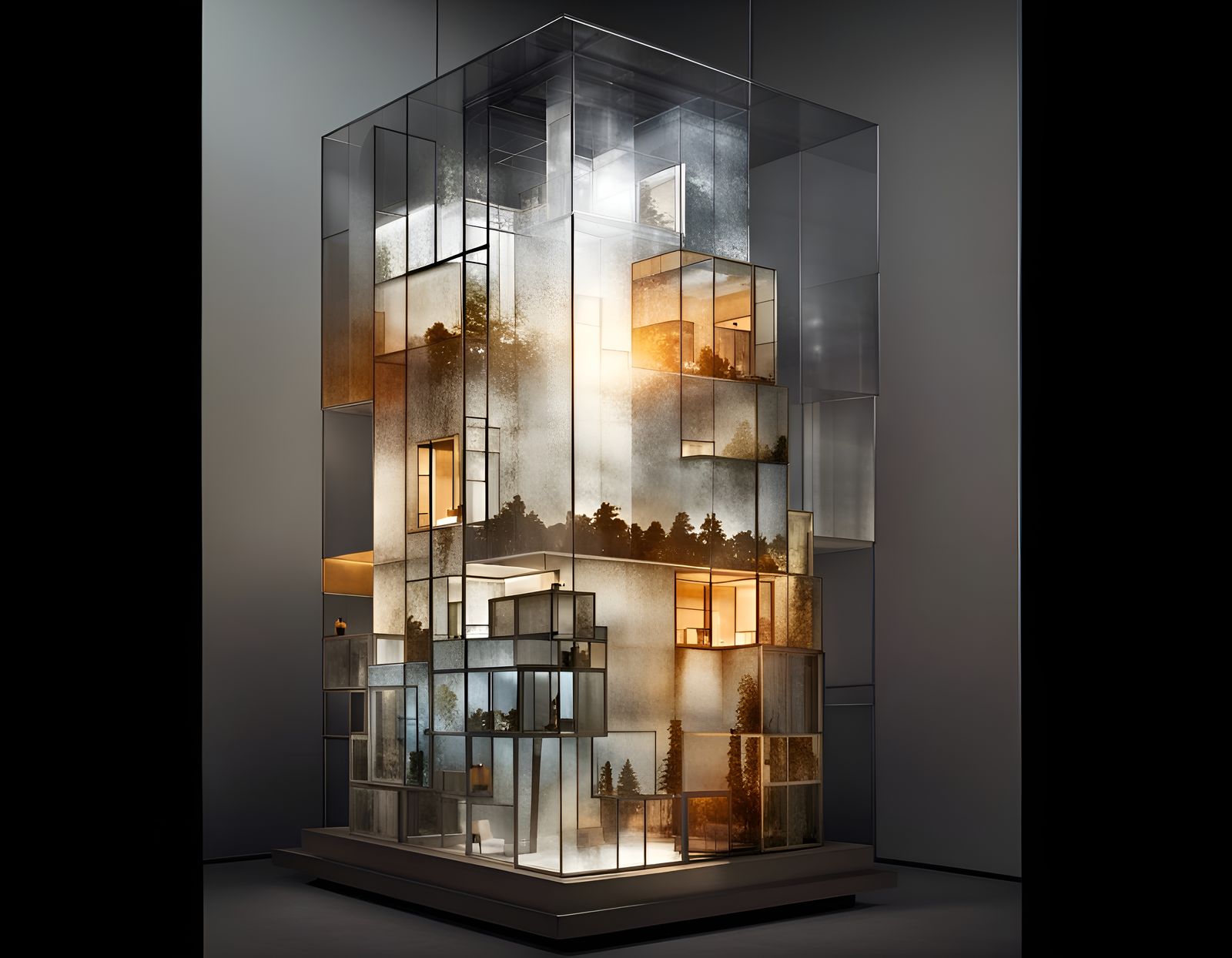 Futuristic Glass City in Steampunk Mondrian Style