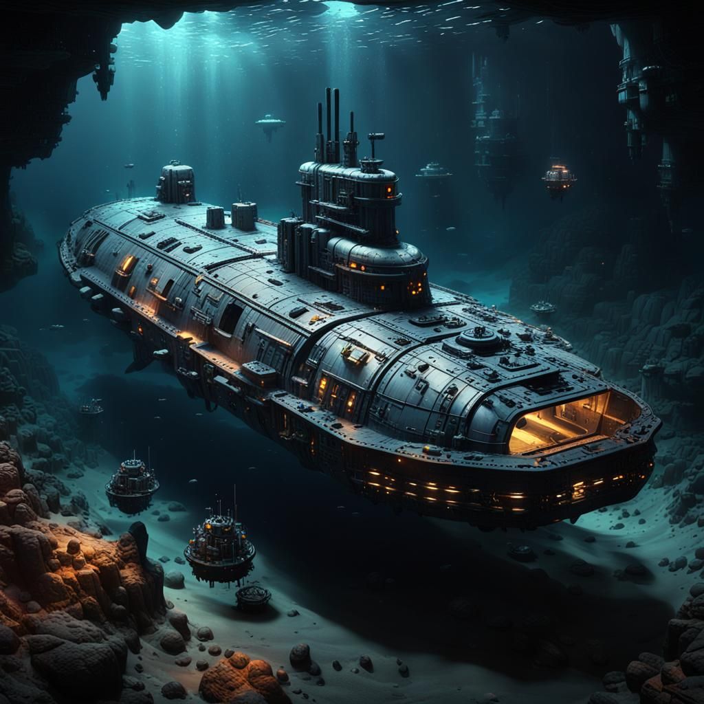 Sci-Fi Submarine Mining in Deep Ocean