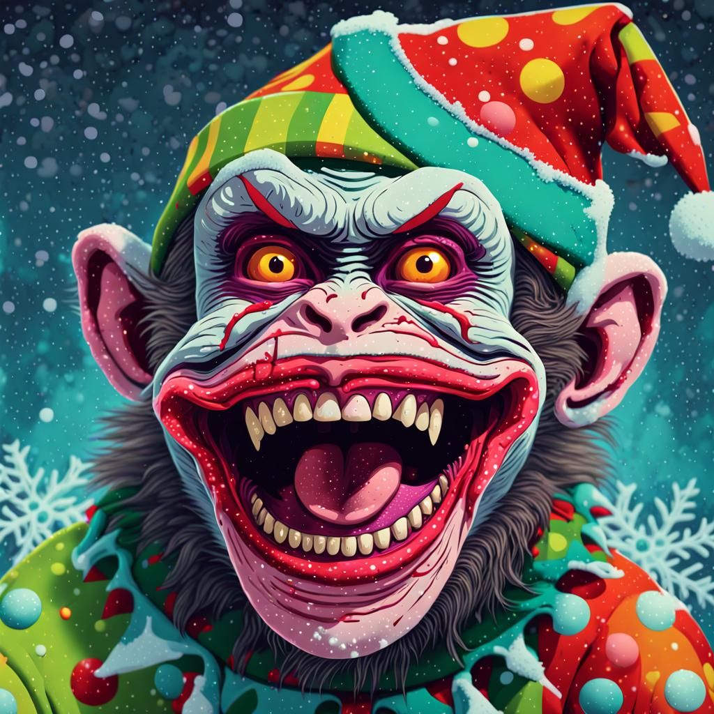Vibrant Pop Art Christmas Clown in Winter Wonderland