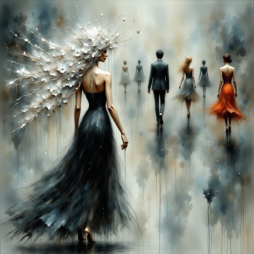 White Orchid Woman in Art Nouveau Style