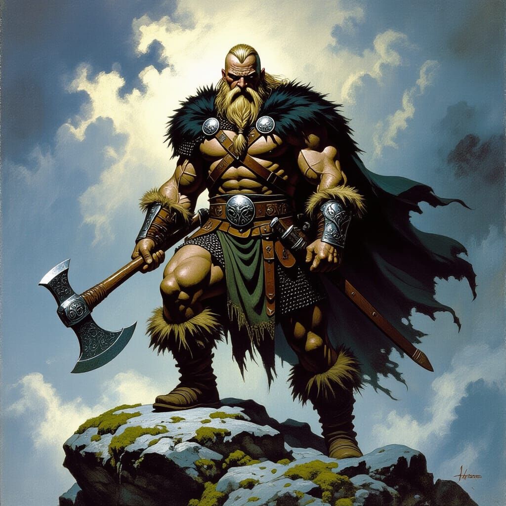 Viking Warrior in Full Armor with Axe