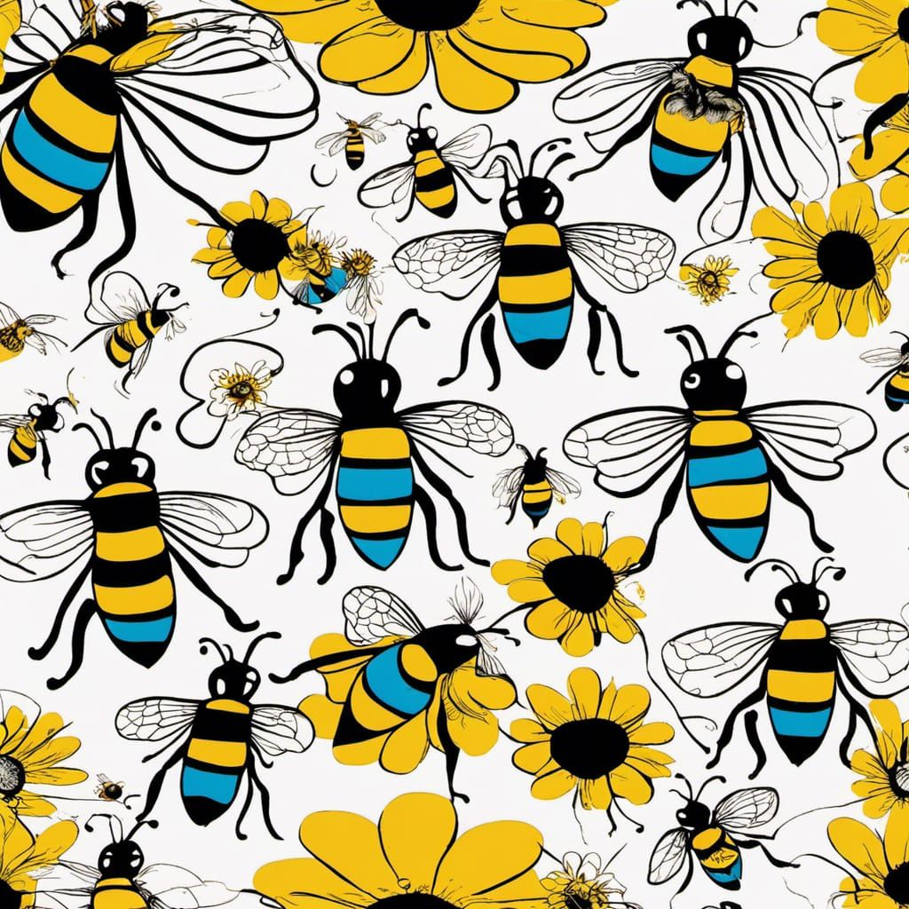 Surreal Bees and Flowers in Dream Landscape