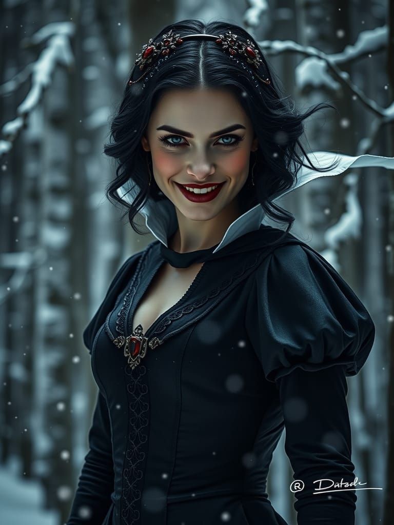 Snow White's Evil Grin in a Winter Forest