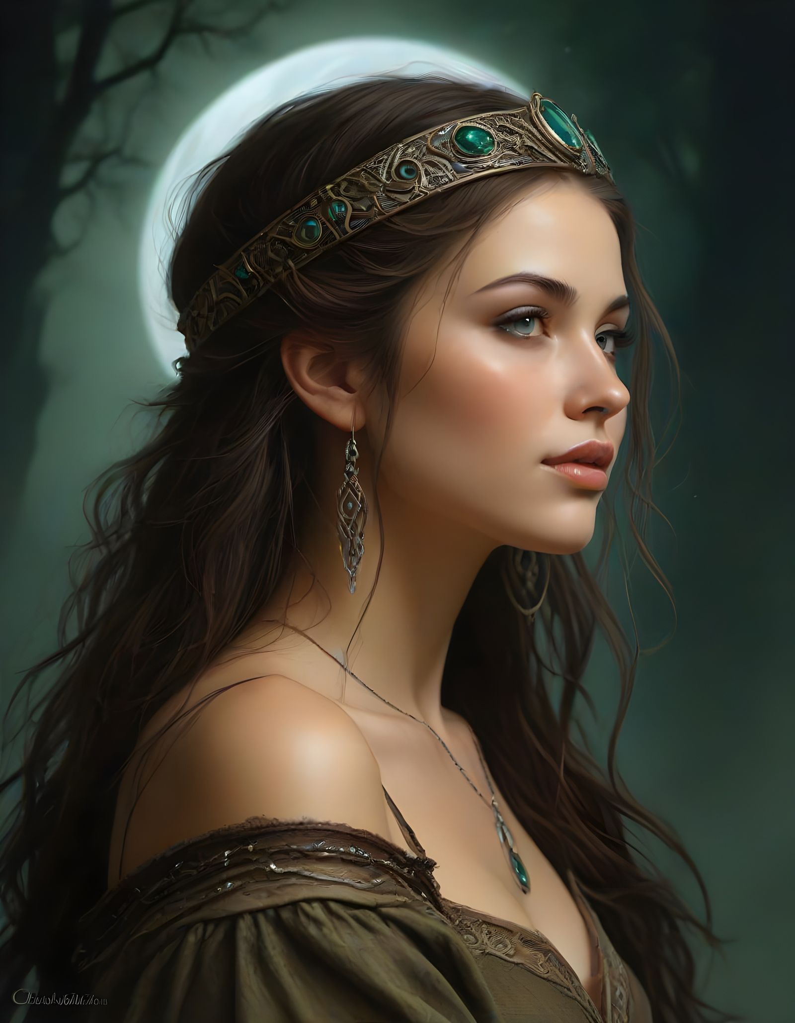 Mystical Norse Goddess with Moonlit Halo