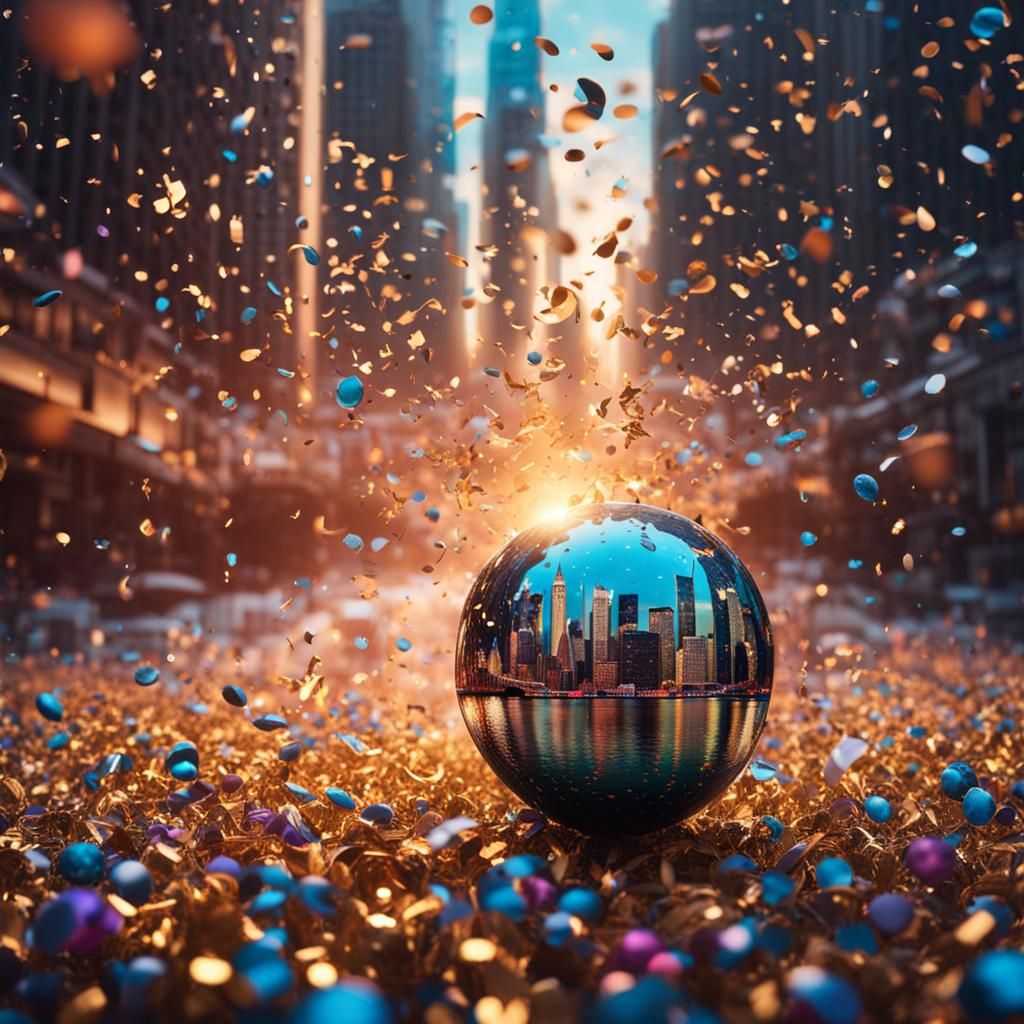 Confetti Rain on New Year's Eve: Hyperrealistic Concept Art