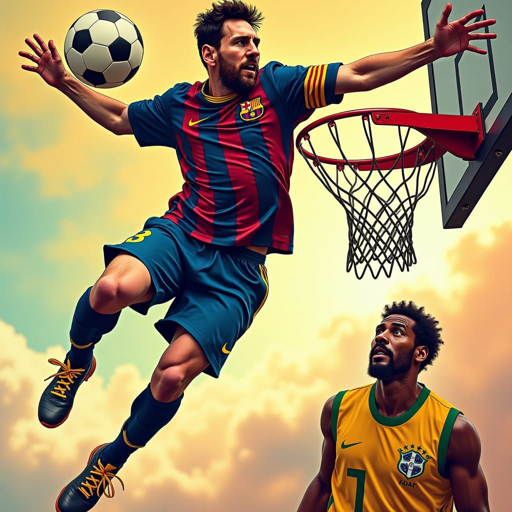 Messi Dunks on Pele: A Surreal Art Mashup