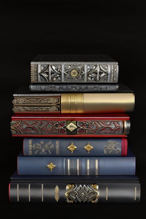 Ornate Elven Books Stack with Jewels and Steel