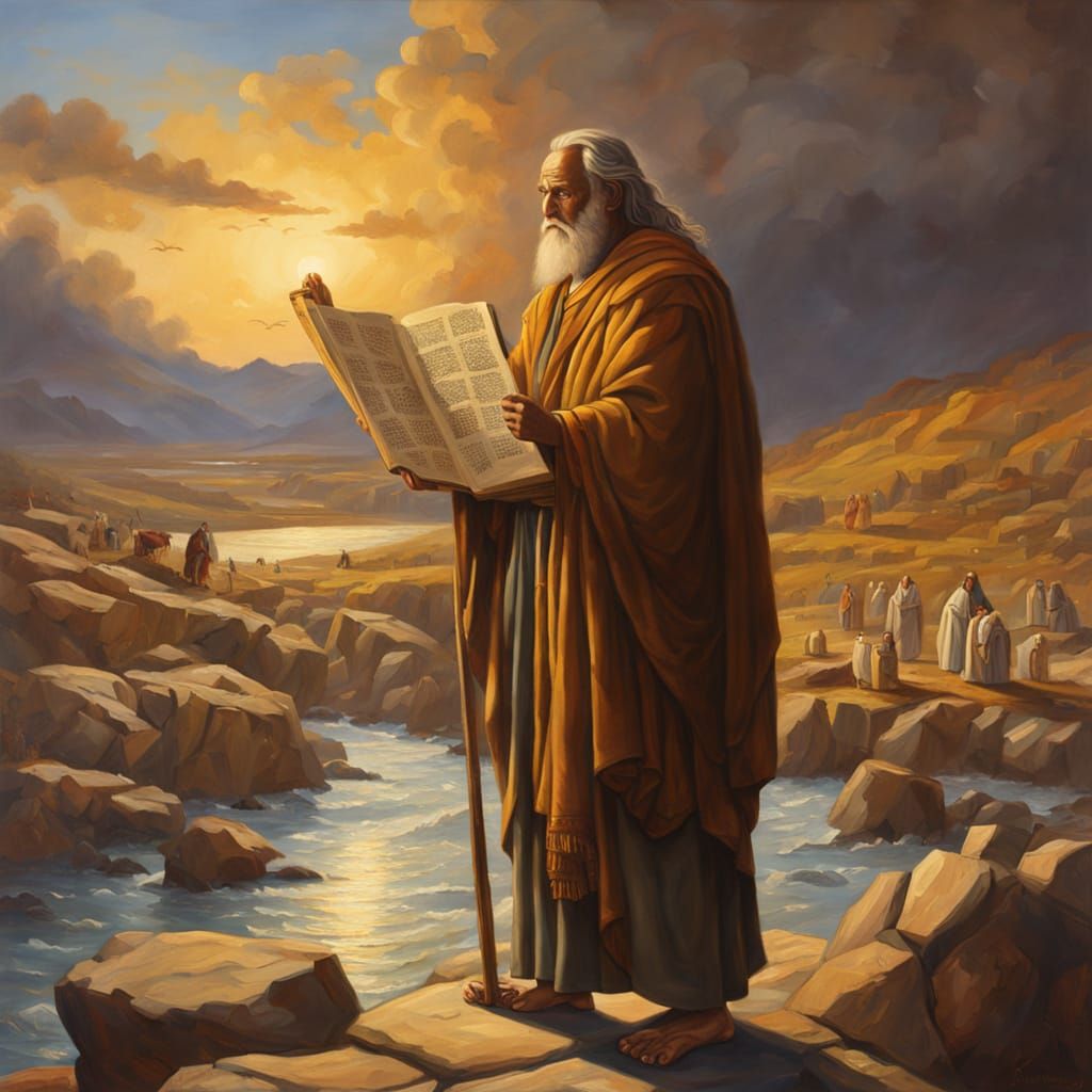 Moses Holds the Ten Commandments: Oil Painting