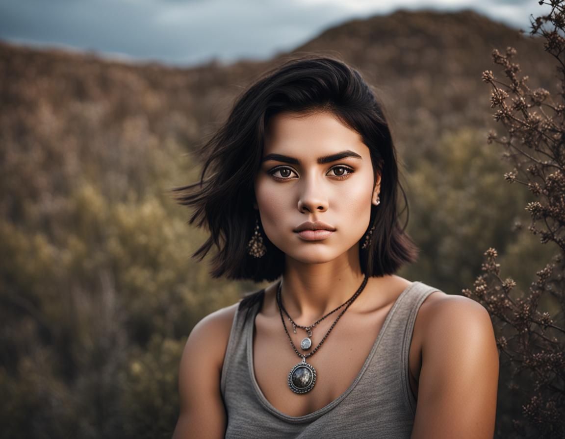 Portrait of a Tatarian Girl in Rocky Landscape