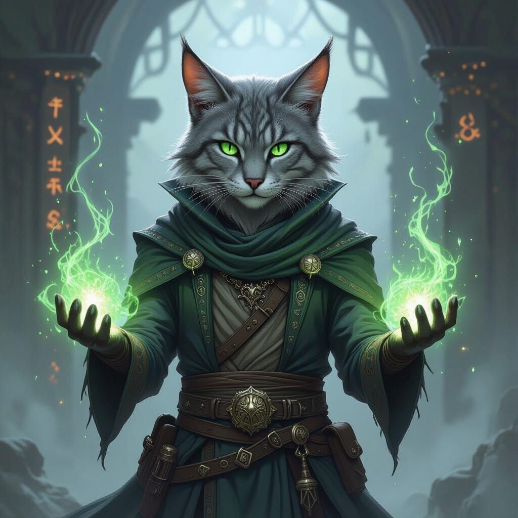 Tabaxi Warlock with Arcane Energy in Dark Fantasy Style