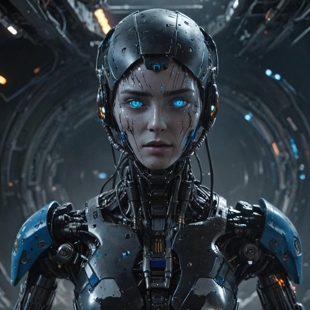 Damaged Robot near Black Hole in Cinematic 3D