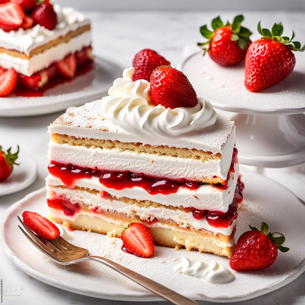 Fluffy Strawberry Vanilla Cake Slice: Digital Painting