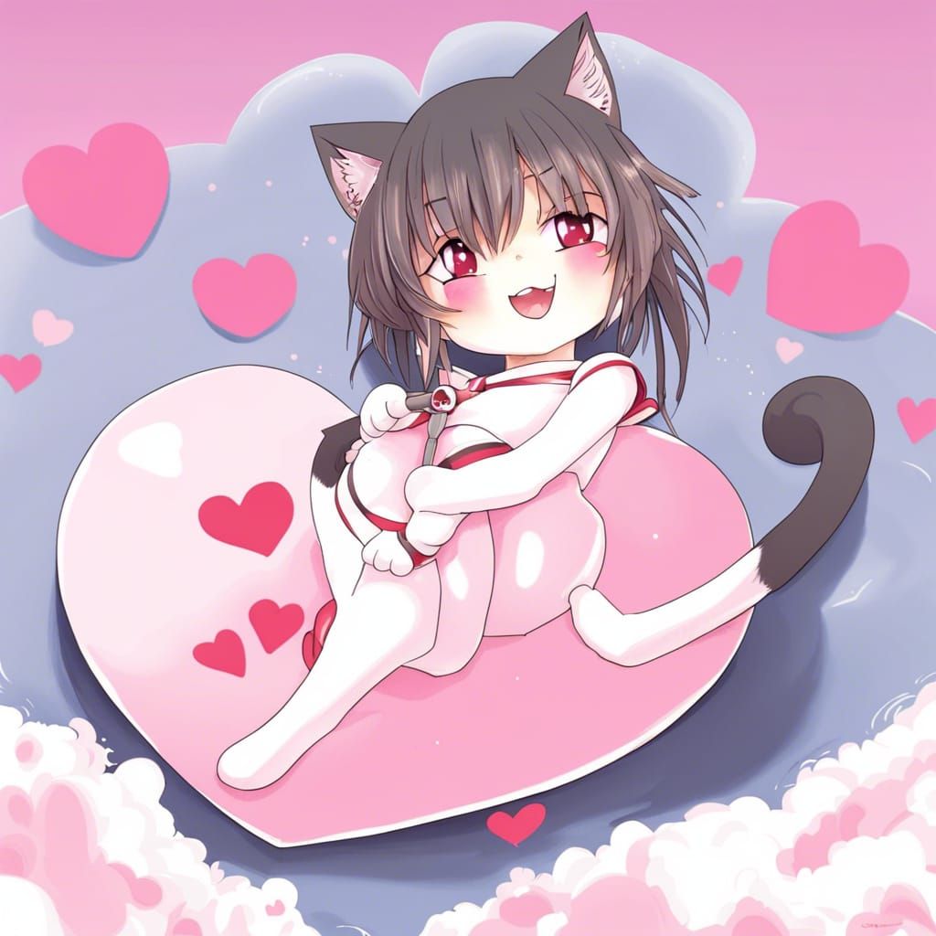 Heart-Shaped Cat in Anime Style