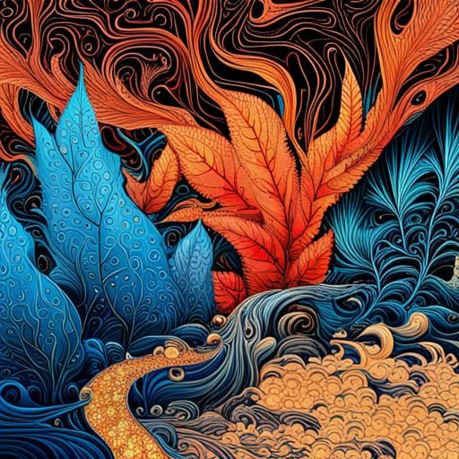 Majestic Autumn River Night in Polychromatic Digital Art