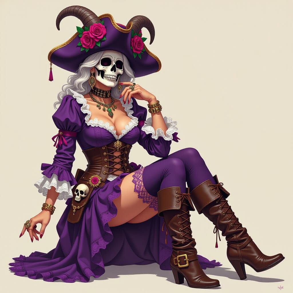 Dominican Pirate Woman in Purple Lace Outfit