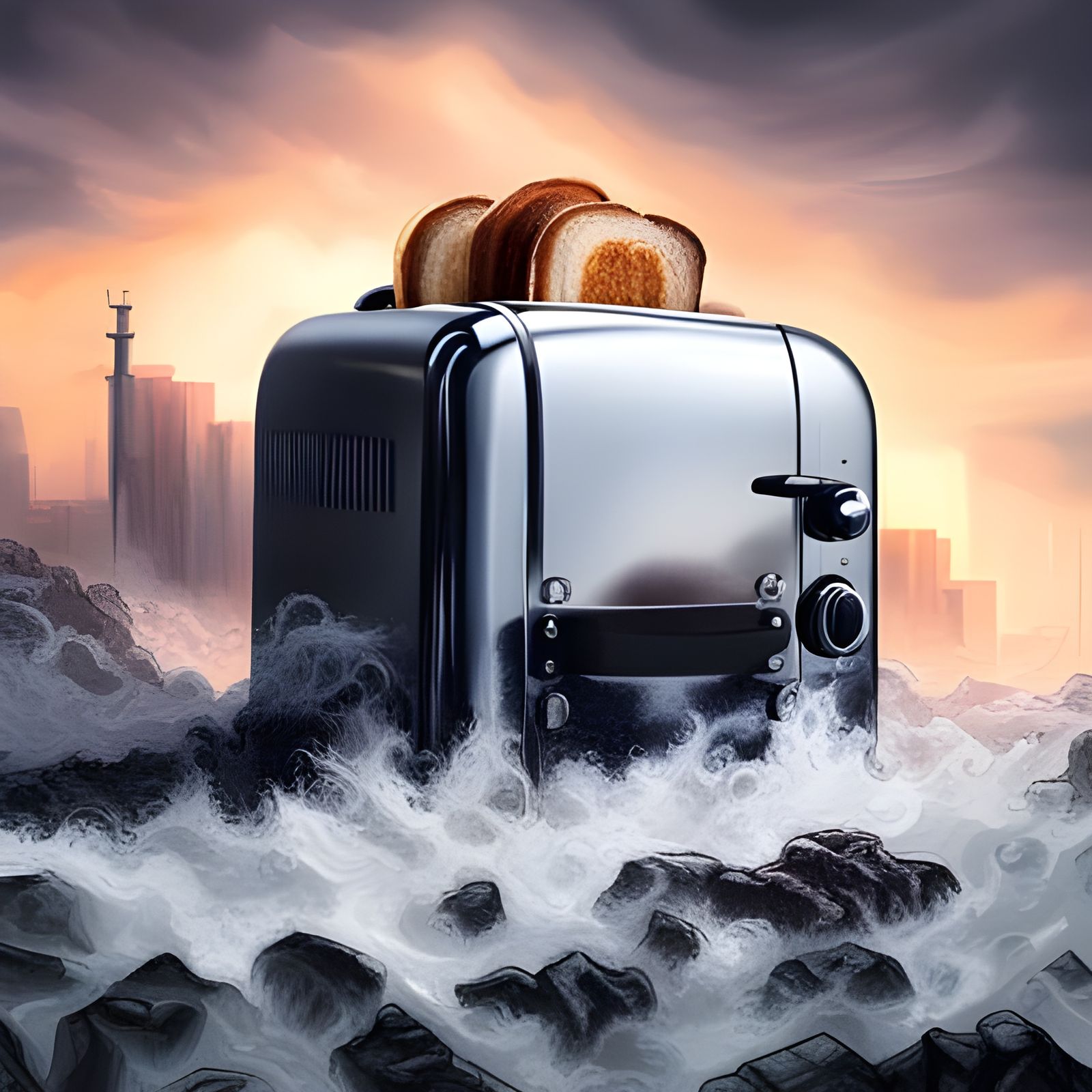 Graffiti Toaster in Fog: Colorful Street Art