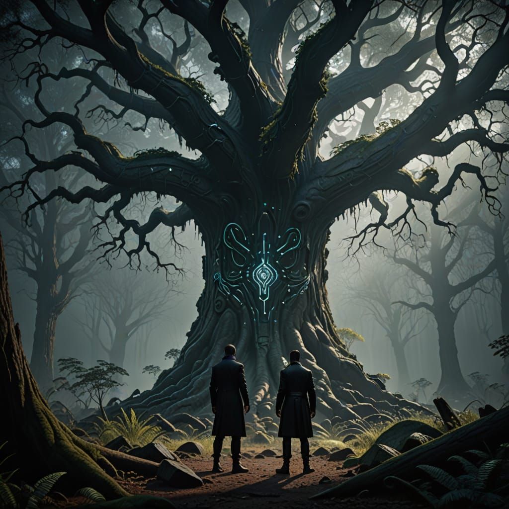 Men in Black Agent in Eerie Forest, Hyper-Realistic