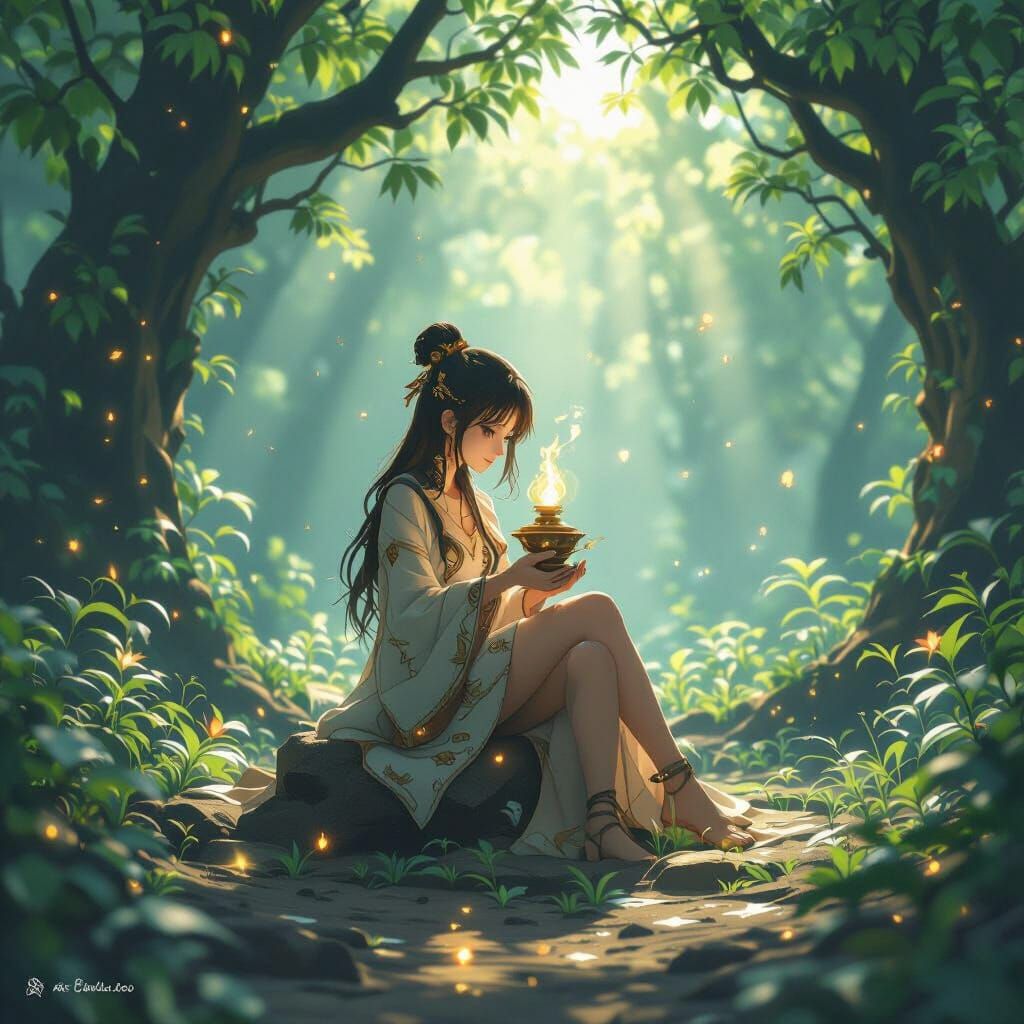 Golden Light from Oil Lamp in Dark Void