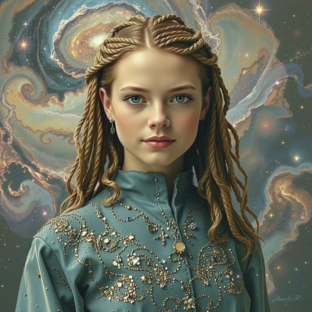 Cosmic Stardust Figure in Hyperrealistic Expressionism