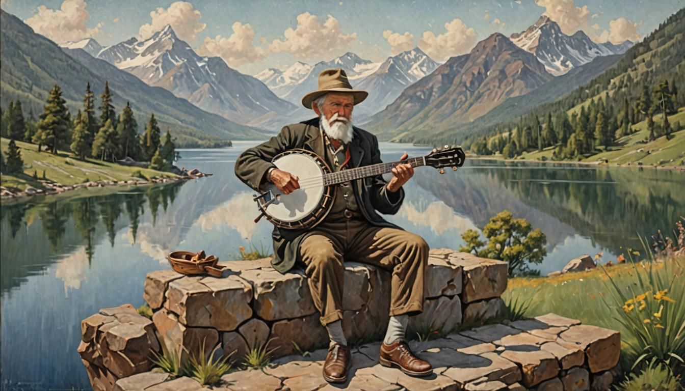 Banjo Player at Lakeside, Oil Painting by Gurney