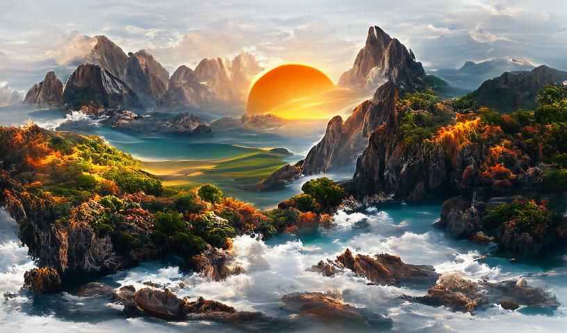 Majestic Coastal Landscape with Verdant Mountains