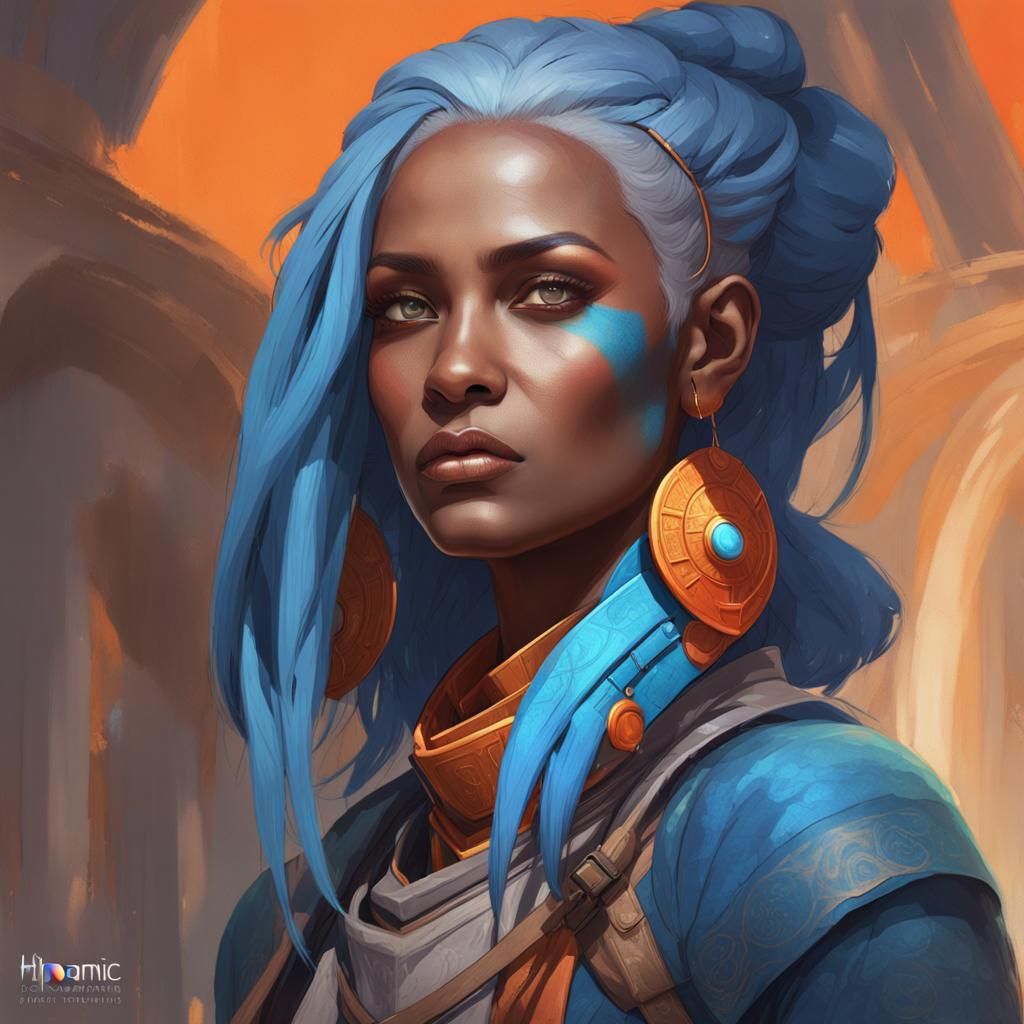 Woman with Blue Hair in Detailed Digital Portrait
