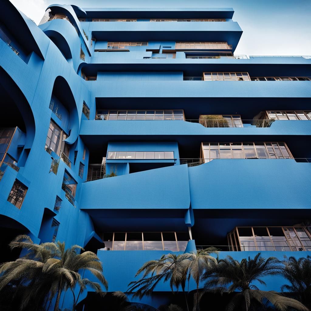 Art Deco Architecture in Blue Cinematic Style