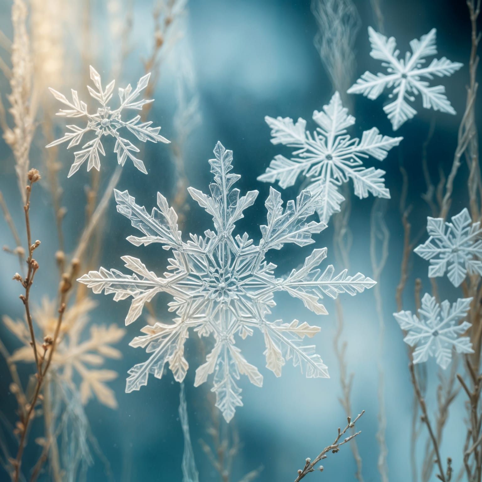 Frosted Window with Delicate Snowflakes