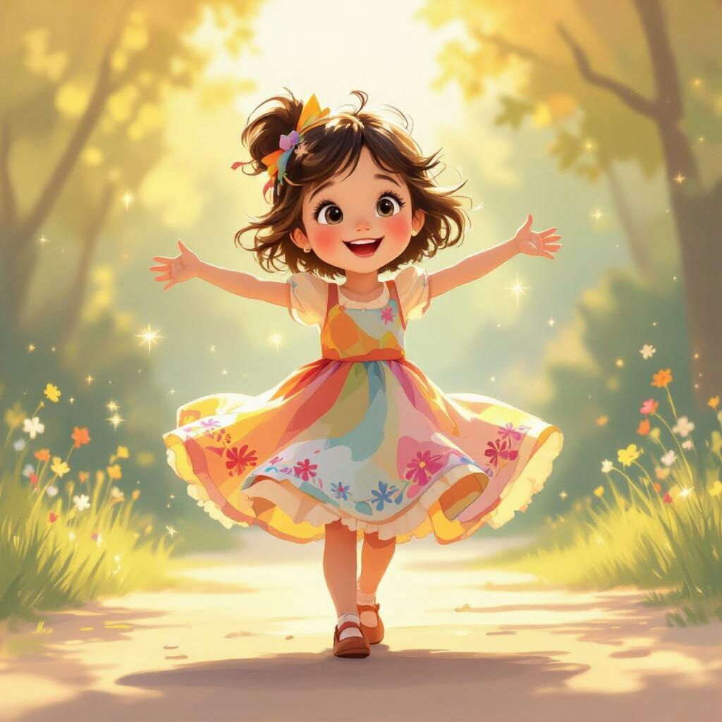 Joyful Girl Dancing in Golden Afternoon Light